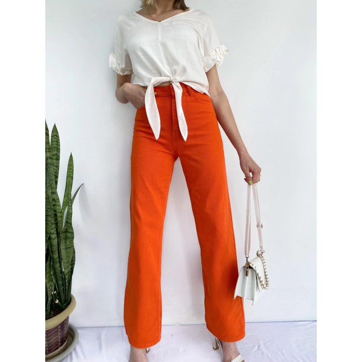 Kadın Denim Pantolon Turuncu