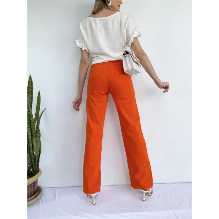 Kadın Denim Pantolon Turuncu