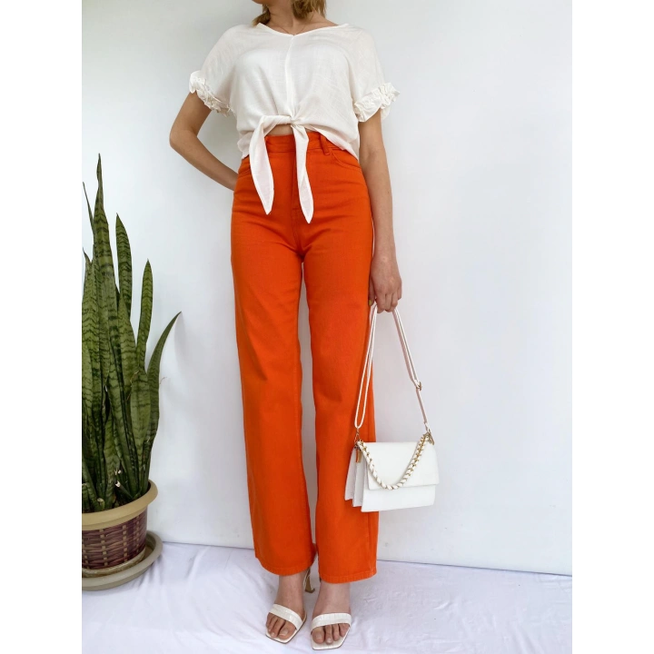 Kadın Denim Pantolon Turuncu