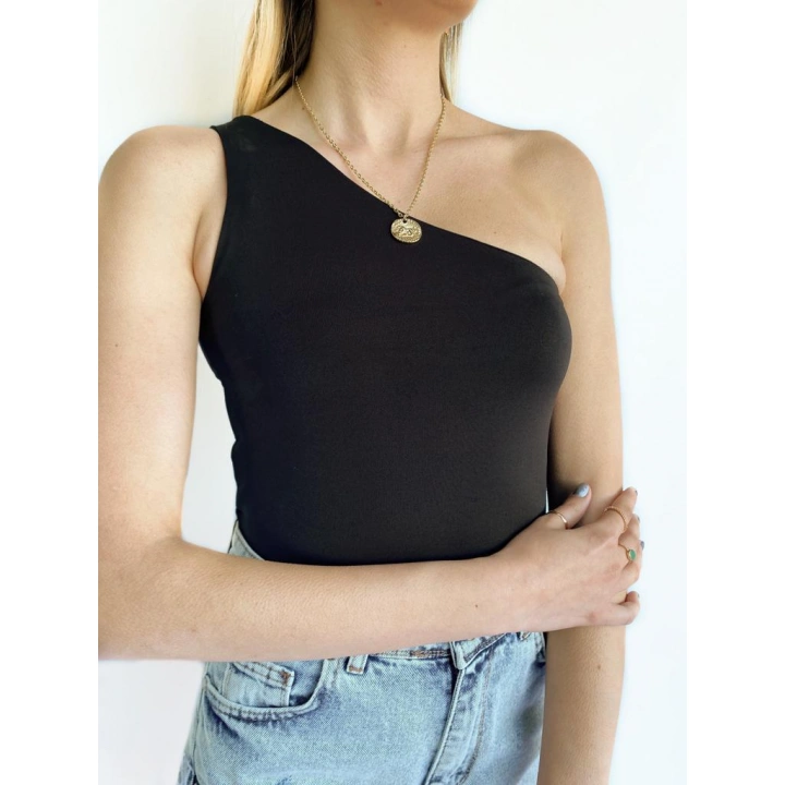 Kadın Tek Omuz Siyah Bodysuit