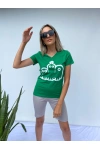 Kadın V Yaka Minyon Karakter Baskılı Yeşil Tshirt