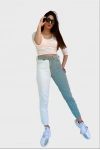 Kadın Kontrast Mom Jean Kot Pantolon Mint Beyaz