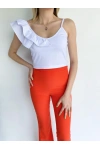Kadın Omuz Detaylı Crop Beyaz
