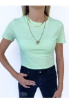 Kadın Büzgü Detaylı Crop Mint Tshirt