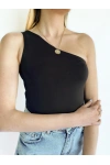 Kadın Tek Omuz Siyah Bodysuit
