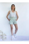 Mom Kesim Kemerli Mint Yeşili Şort