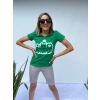 Kadın V Yaka Minyon Karakter Baskılı Yeşil Tshirt