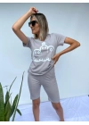 Tayt Diz Üstü Kadın Gri Spor Taytı