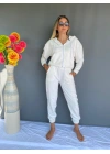 Eşofman Takımı Üst Fermuarlı Alt Paça Ve Kemer Lastikli Ekru Renk