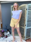 Kadın Kesik Paça Sarı Denim Şort
