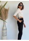 Kadın Beyaz Crop Bluz Yandan Büzgülü