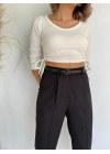Kadın Beyaz Crop Bluz Yandan Büzgülü