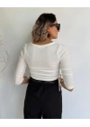 Kadın Beyaz Crop Bluz Yandan Büzgülü
