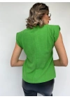 Kadın Yeşil Kolsuz Vatkalı Triko Kazak