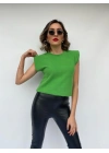 Kadın Yeşil Kolsuz Vatkalı Triko Kazak