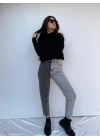 Kadın Kontrast Mom Jean Kot Pantolon Gri