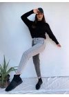 Kadın Kontrast Mom Jean Kot Pantolon Gri