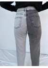 Kadın Kontrast Mom Jean Kot Pantolon Gri