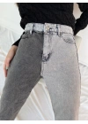 Kadın Kontrast Mom Jean Kot Pantolon Gri