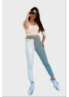 Kadın Kontrast Mom Jean Kot Pantolon Mint Beyaz
