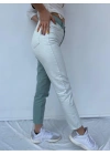 Kadın Kontrast Mom Jean Kot Pantolon Mint Beyaz