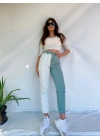 Kadın Kontrast Mom Jean Kot Pantolon Mint Beyaz