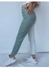 Kadın Kontrast Mom Jean Kot Pantolon Mint Beyaz