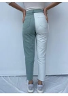 Kadın Kontrast Mom Jean Kot Pantolon Mint Beyaz