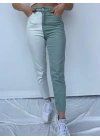 Kadın Kontrast Mom Jean Kot Pantolon Mint Beyaz