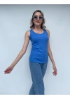 Kadın Basic Yuvarlak Yaka Mavi Atlet