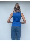 Kadın Basic Yuvarlak Yaka Mavi Atlet