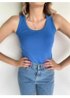 Kadın Basic Yuvarlak Yaka Mavi Atlet