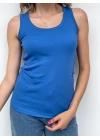 Kadın Basic Yuvarlak Yaka Mavi Atlet