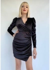 Kadın Siyah Kruvaze Yaka Abiye Elbise