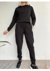 Kadın Siyah Kapüşonlu Eşofman Takımı