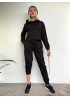 Kadın Siyah Kapüşonlu Eşofman Takımı