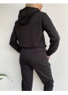 Kadın Siyah Kapüşonlu Eşofman Takımı