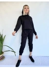 Kadın Siyah Kapüşonlu Eşofman Takımı