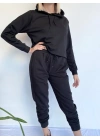Kadın Siyah Kapüşonlu Eşofman Takımı