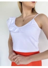 Kadın Omuz Detaylı Crop Beyaz