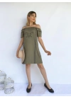 Kadın Bürümcük Desen Haki Elbise