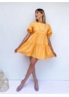Kadın Sırt Pencere Detay Kavun Renk Mini Elbise