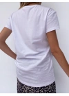 Kadın Beyaz Çiçek Baskılı Basic Beyaz Tshirt