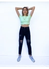 Kadın Büzgü Detaylı Crop Mint Tshirt