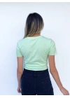 Kadın Büzgü Detaylı Crop Mint Tshirt