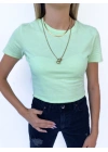 Kadın Büzgü Detaylı Crop Mint Tshirt