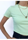 Kadın Büzgü Detaylı Crop Mint Tshirt
