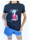 Kadın Women Baskılı Basic Siyah Tshirt