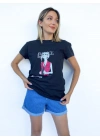 Kadın Women Baskılı Basic Siyah Tshirt