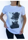 Kadın Women Face Baskılı Basic Beyaz Tshirt